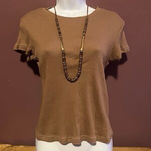 Caramel Brown Ribbed Shirt 
Size Small